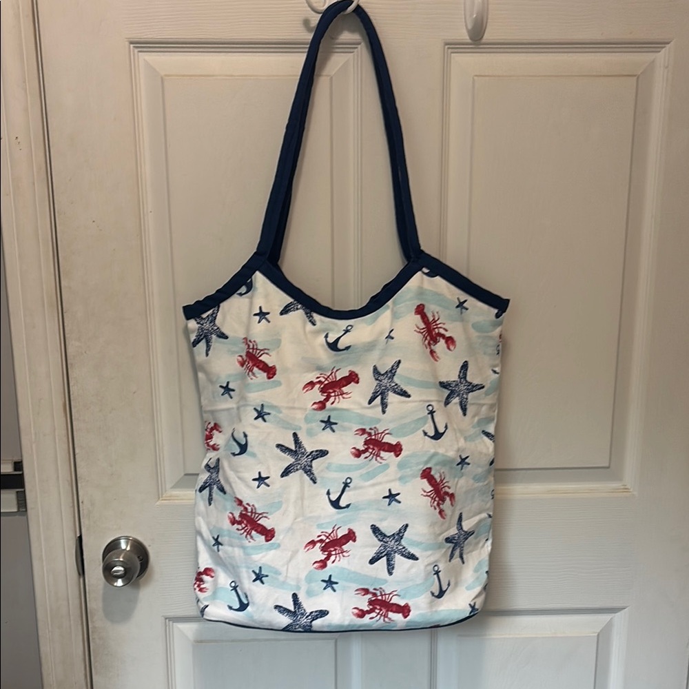 Nautical Themed Tote Bag with Blue Handles
